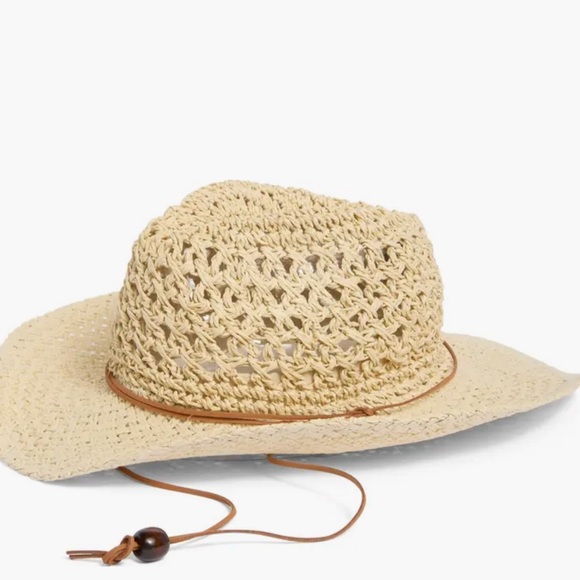 Vince Camuto Accessories - Vince Camuto Beige Woven Straw Sun Hat with Chin Cord